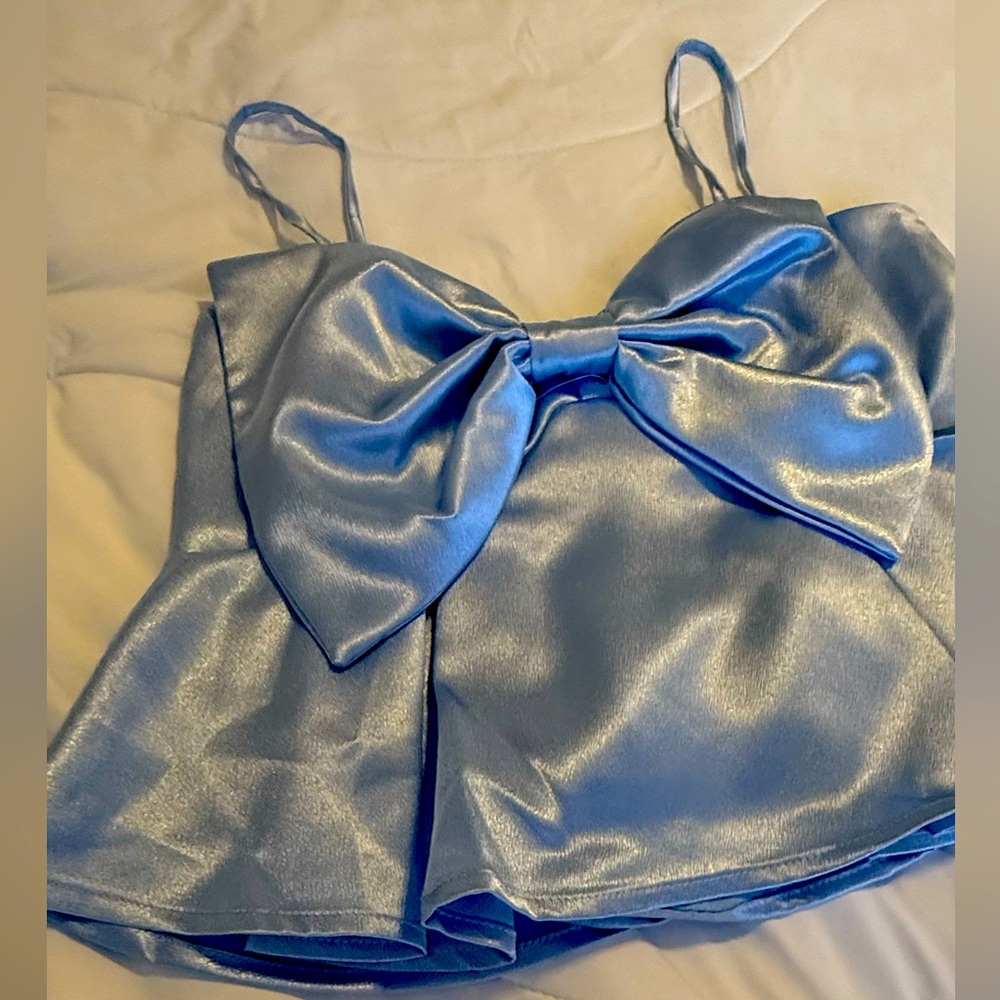 Shiny Blue Bow Crop Top